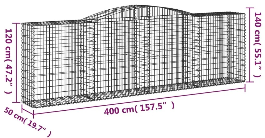 Συρματοκιβώτια Τοξωτά 6 τεμ. 400x50x120/140 εκ. Γαλβαν. Ατσάλι - Ασήμι