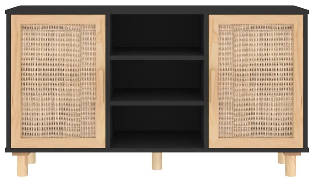 vidaXL Ντουλάπι Μαύρο 105x30x60 εκ. από Μασίφ Πεύκο &amp; Φυσικό Ρατάν