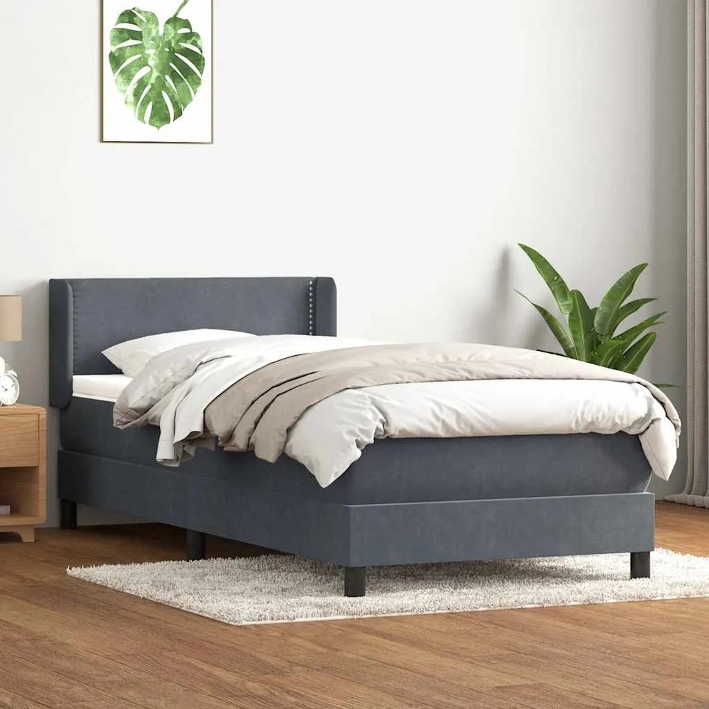 Box Spring Κρεβάτι με στρώμα Σκούρο γκρι 100x220 εκ. Βελούδινο