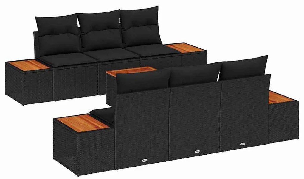vidaXL Σετ Καναπέ Κήπου με μαξιλάρι 7 pcs Μαύρο Πολυ ράταν