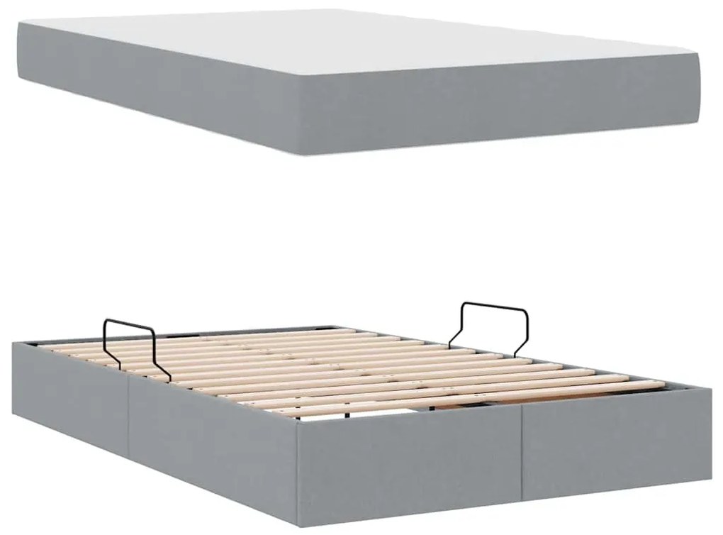 vidaXL Κρεβάτι με αποθηκευτικό χώρο και στρώμα με στρώμα Ανοιχτό γκρι