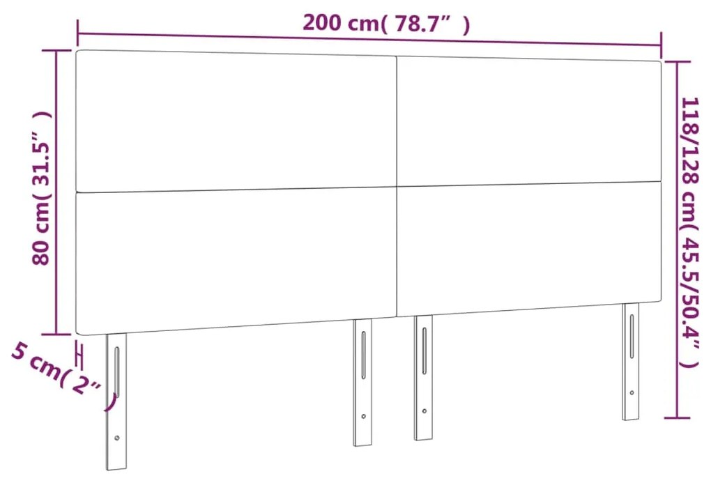 vidaXL Κεφαλάρι Κρεβατιού LED Ανοιχτό Γκρι 200x5x118/128εκ. Υφασμάτινο