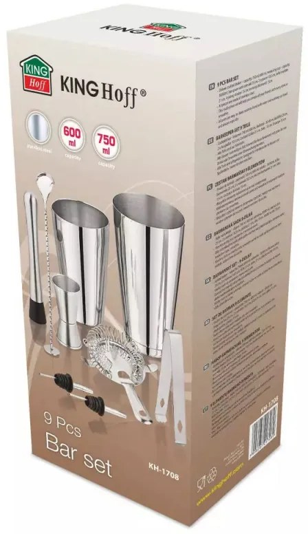 Σετ κοκτέιλ Kinghoff KH 1708, 9 τεμαχίων, 600/750 ml, Inox