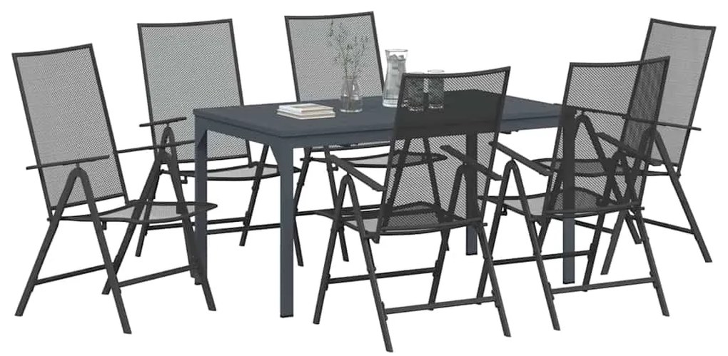 vidaXL Σέτ φαγητού για κήπο 7 pcs Ανθρακί Ατσάλι με Πούδρα