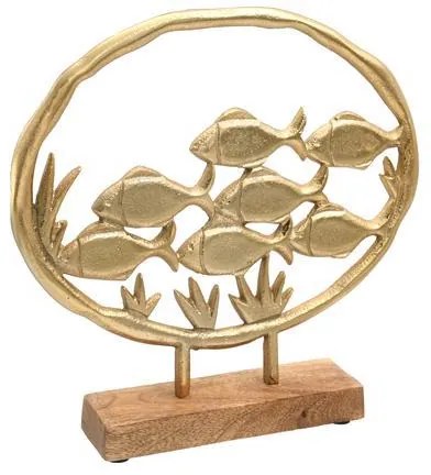 Διακοσμητικό Fish on ring 2789 Fylliana Αλουμινίου με Ξύλινη Βάση Χρυσό χρώμα 25x5x24εκ