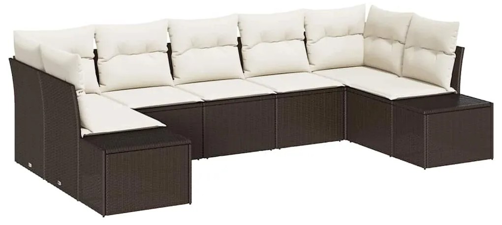 vidaXL Σετ Καναπέ Κήπου με μαξιλάρι 7 pcs Καφέ Πολυ ράταν