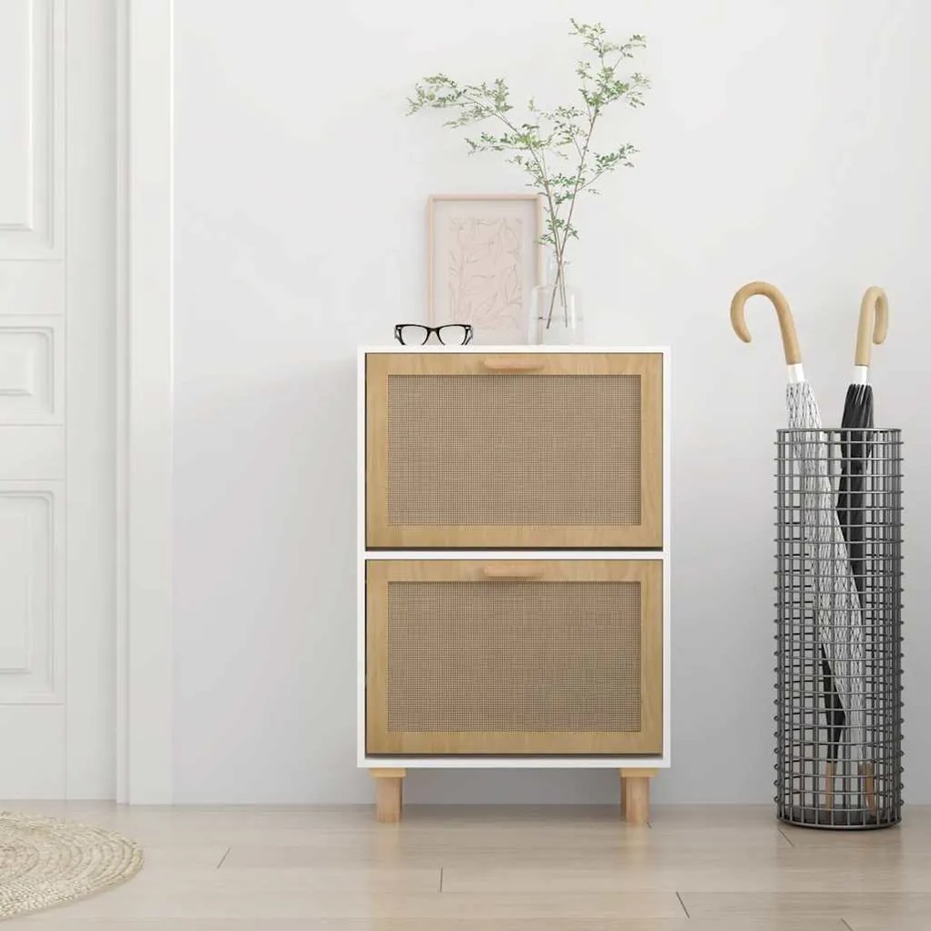 vidaXL Παπουτσοθήκη Λευκή 52x25x80 εκ Επεξεργασμένο Ξύλο&amp;Φυσικό Ρατάν