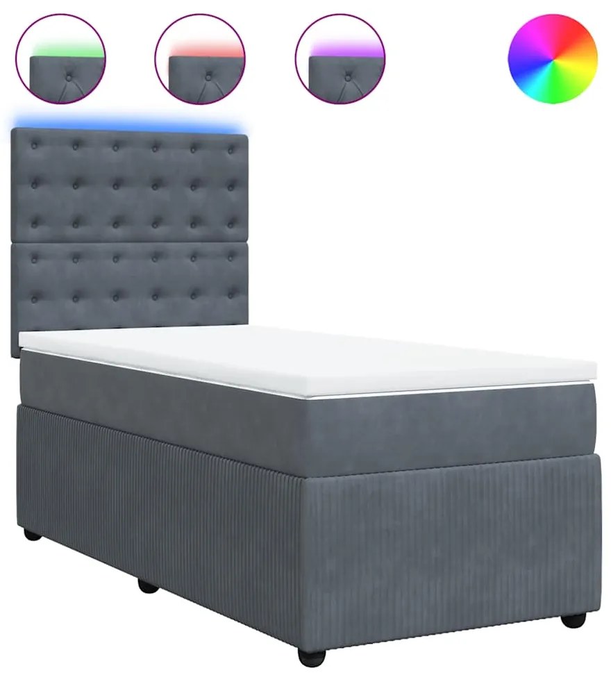 vidaXL Κρεβάτι Boxspring με Στρώμα Σκούρο Γκρι 90x200 εκ. Βελούδινο