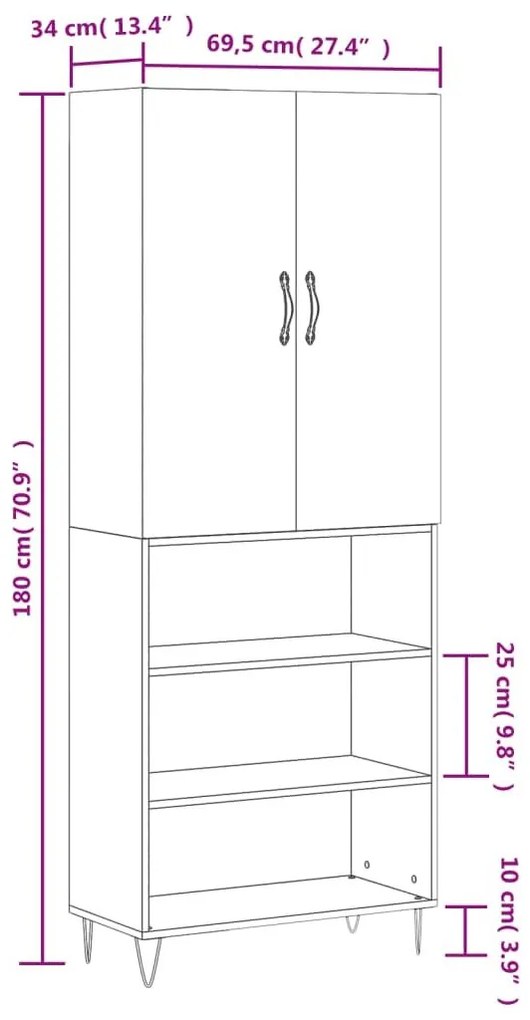 Ντουλάπι Γκρι Sonoma 69,5 x 34 x 180 εκ. Επεξεργασμένο Ξύλο - Γκρι