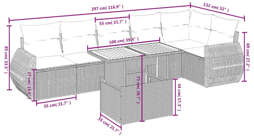 vidaXL Σαλόνι Κήπου Σετ 7 τεμ. Μπεζ Συνθετικό Ρατάν με Μαξιλάρια