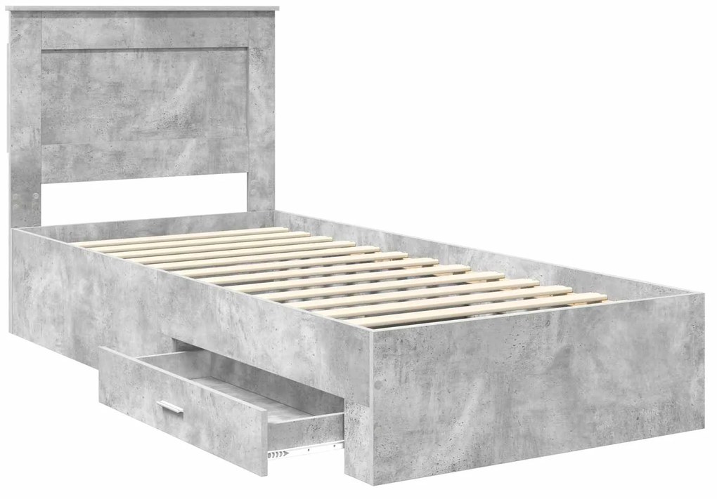 vidaXL Σκελετός Κρεβατιού Γκρι Σκυρόδεμα και Ασημί 75 x 190 cm