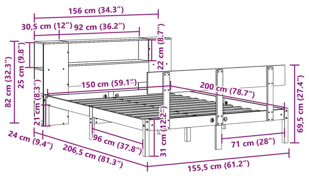 ΚΡΕΒΑΤΙ ΒΙΒΛΙΟΘΗΚΗ ΧΩΡΙΣ ΣΤΡΩΜΑ 150X200 ΕΚ ΜΑΣΙΦ ΞΥΛΟ ΠΕΥΚΟΥ 3321777