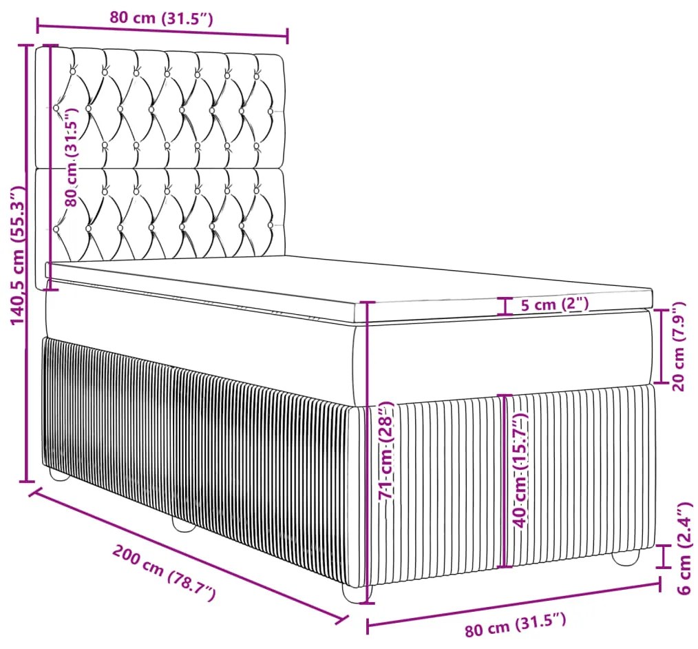 Κρεβάτι Boxspring με Στρώμα Κρεμ 80 x 200 εκ. Υφασμάτινο - Κρεμ