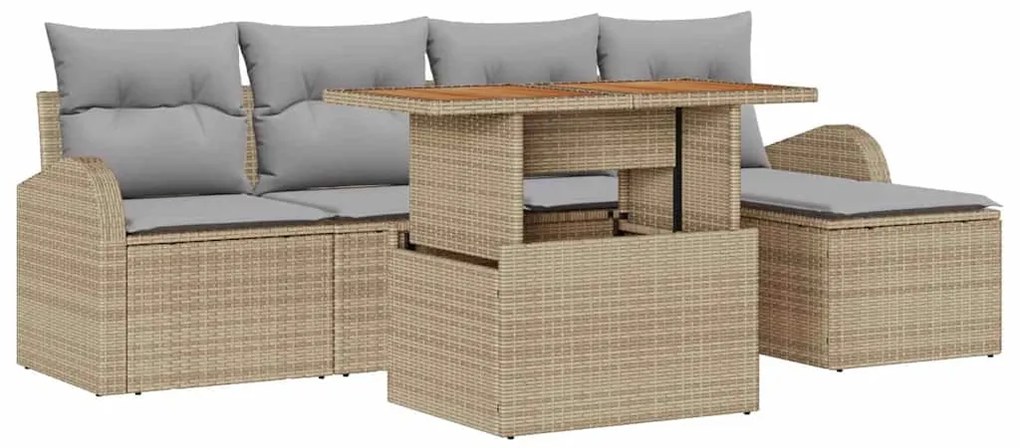 vidaXL Σετ Καναπέ Κήπου με αποθήκευση 6 pcs Μπεζ Πολυ ράταν