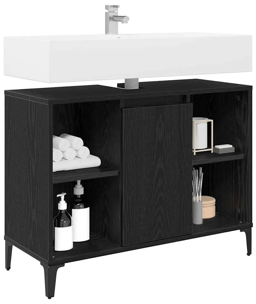 vidaXL Ντουλάπι νιπτήρα με ράφι με πόρτα Μαύρη Οξυά 80 x 33 x 60 εκ