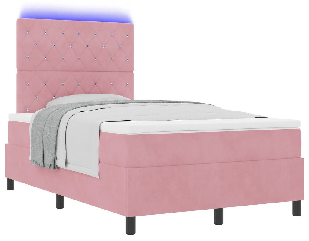 vidaXL Κρεβάτι Box Spring με Στρώμα & LED Ροζ 120x200 εκ Βελούδο