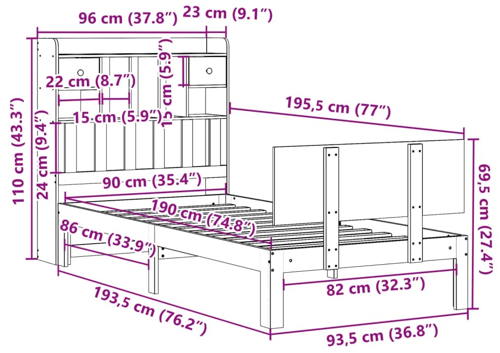 ΚΡΕΒΑΤΙ ΒΙΒΛΙΟΘΗΚΗ ΧΩΡΙΣ ΣΤΡΩΜΑ 90X190 ΕΚ ΜΑΣΙΦ ΞΥΛΟ ΠΕΥΚΟΥ 3322678