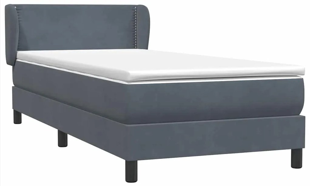 vidaXL Κρεβάτι Boxspring με Στρώμα Σκούρο Γκρι 90x220 εκ. Βελούδινο