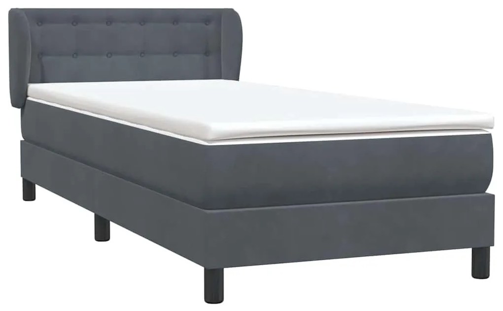 vidaXL Κρεβάτι Boxspring με Στρώμα Σκούρο Γκρι 100x210 εκ. Βελούδινο