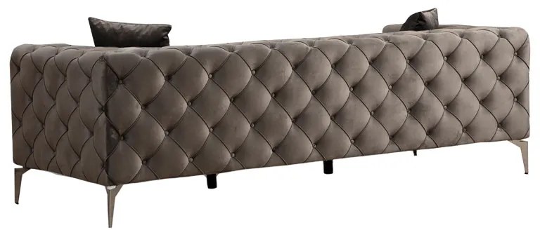 Καναπές 3θέσιος PWF-0579 pakoworld τύπου Chesterfield ύφασμα ανθρακί 237x90x73εκ