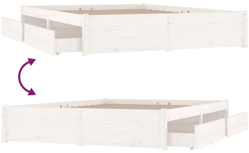 vidaXL Πλαίσιο Κρεβατιού Συρτάρια Λευκό 180 x 200 εκ Super King Size