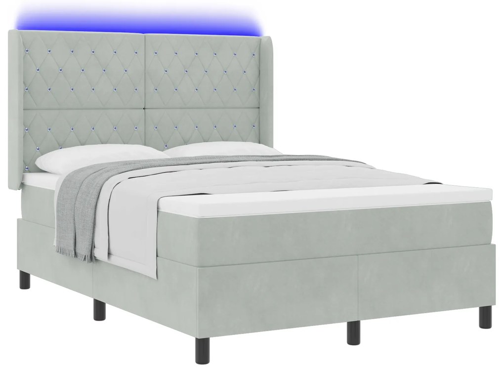 vidaXL Κρεβάτι με Στρώμα & LED Φωτισμός Γκρι Βελούδο 160x200 εκ.