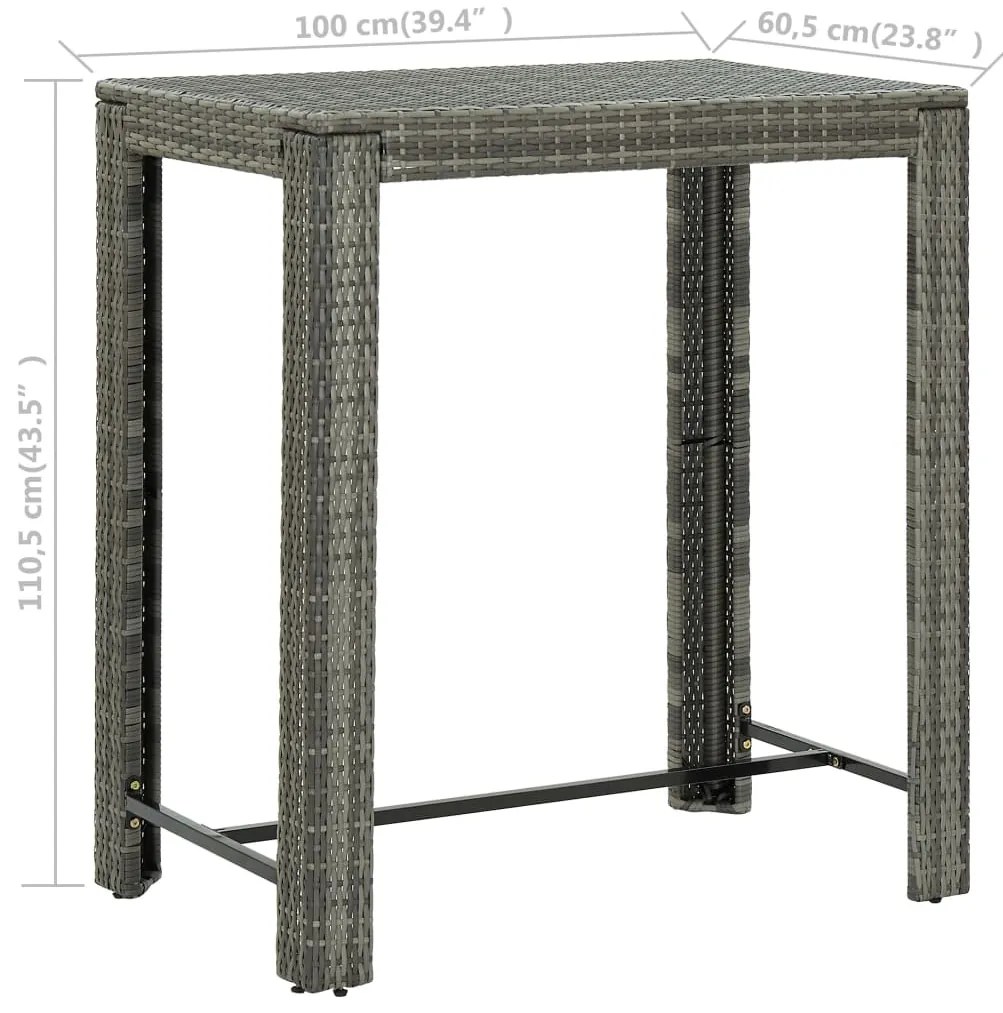 vidaXL Τραπέζι Μπαρ Κήπου Γκρι 100x60,5x110,5 εκ. από Συνθετικό Ρατάν
