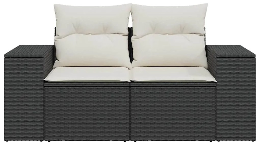 vidaXL Καναπές Κήπου Διθέσιος Μαύρος από Συνθετικό Ρατάν με Μαξιλάρια