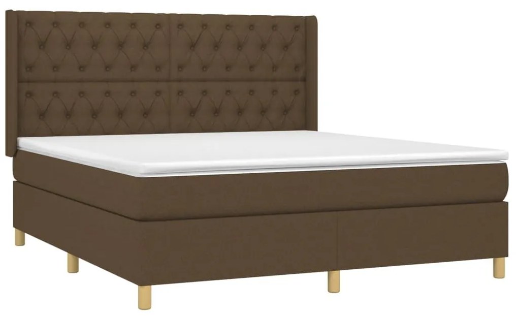 Κρεβάτι Boxspring με Στρώμα Σκούρο Καφέ 160x200 εκ Υφασμάτινο - Καφέ