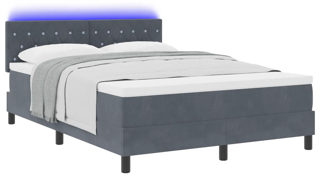vidaXL Κρεβάτι Box Spring με Στρώμα & LED Σκούρο Γκρι 160x200 εκ. Βελούδο