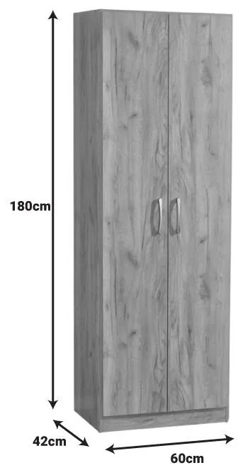 Ντουλάπα Jonar δίφυλλη oak μελαμίνης 60x42x180εκ 60x42x180 εκ.