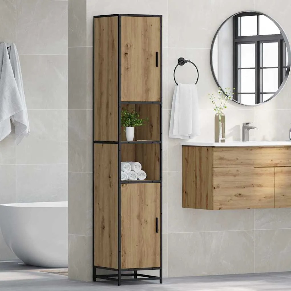 vidaXL Ντουλάπι Μπάνιου artisan δρυς 35 x 37.5 x 188.5 εκατοστά