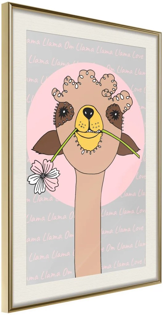 Αφίσα - Cute Llama - 40x60 - Χρυσό - Με πασπαρτού