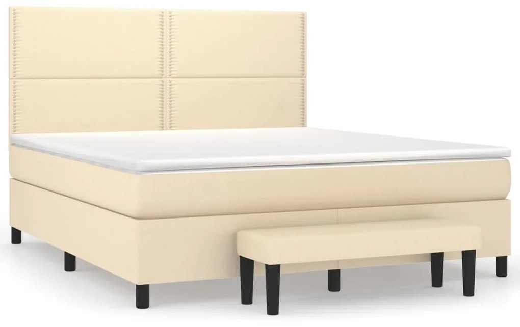 Κρεβάτι Boxspring με Στρώμα Κρεμ 160x200 εκ. Υφασμάτινο - Κρεμ