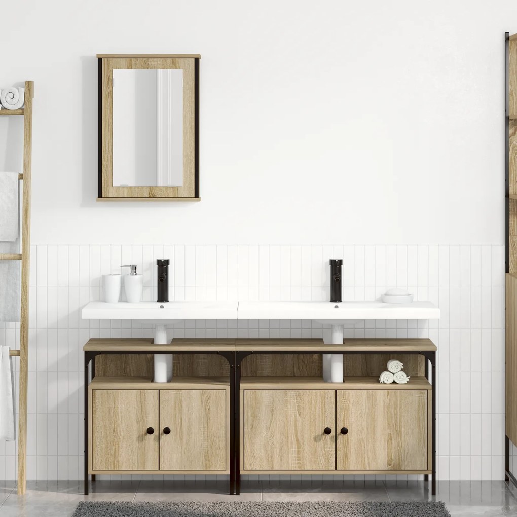 vidaXL Set ντουλαπιών μπάνιου 3 τεμαχίων δρυός Sonoma επεξεργασμένο ξύλο