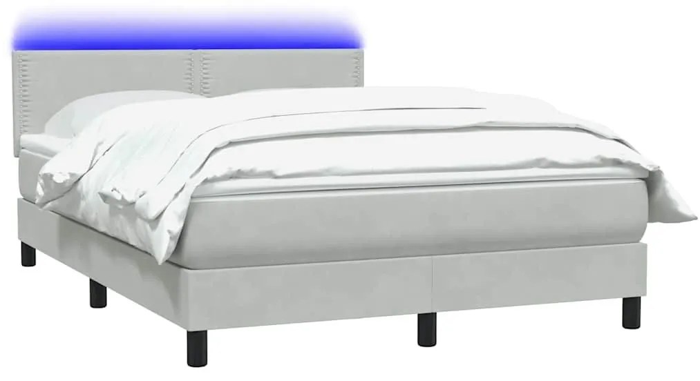 Κρεβάτι Boxspring με Στρώμα Ανοιχτό Γκρι 160x210 εκ. Βελούδινο - Γκρι