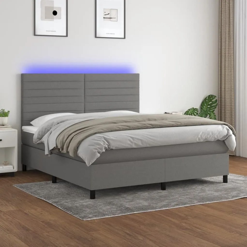 ΚΡΕΒΑΤΙ BOXSPRING ΜΕ ΣΤΡΩΜΑ &amp; LED ΣΚ.ΓΚΡΙ 180X200 ΕΚ ΥΦΑΣΜΑΤΙΝΟ 3134974