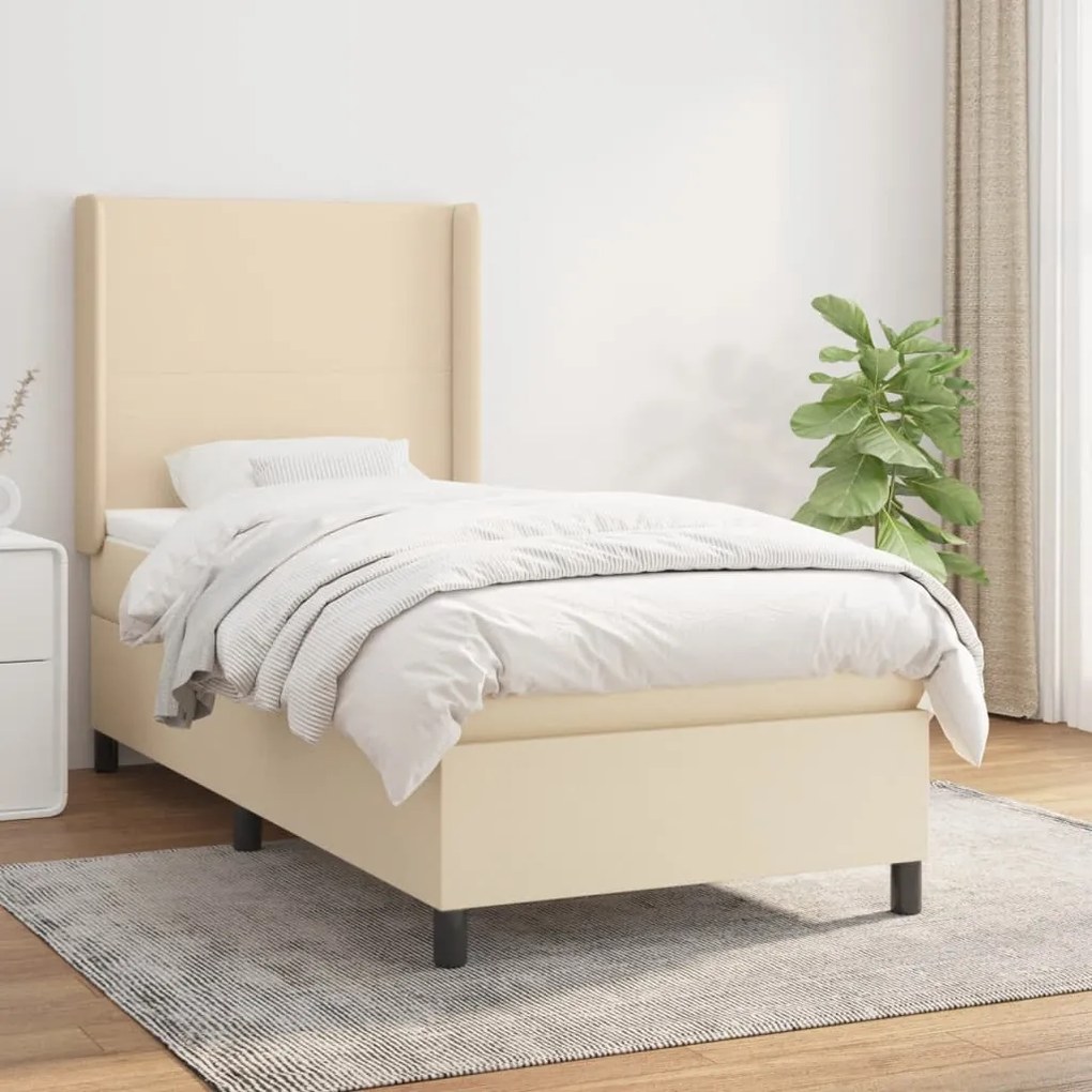 vidaXL Κρεβάτι Boxspring με Στρώμα Κρεμ 80 x 200 εκ. Υφασμάτινο