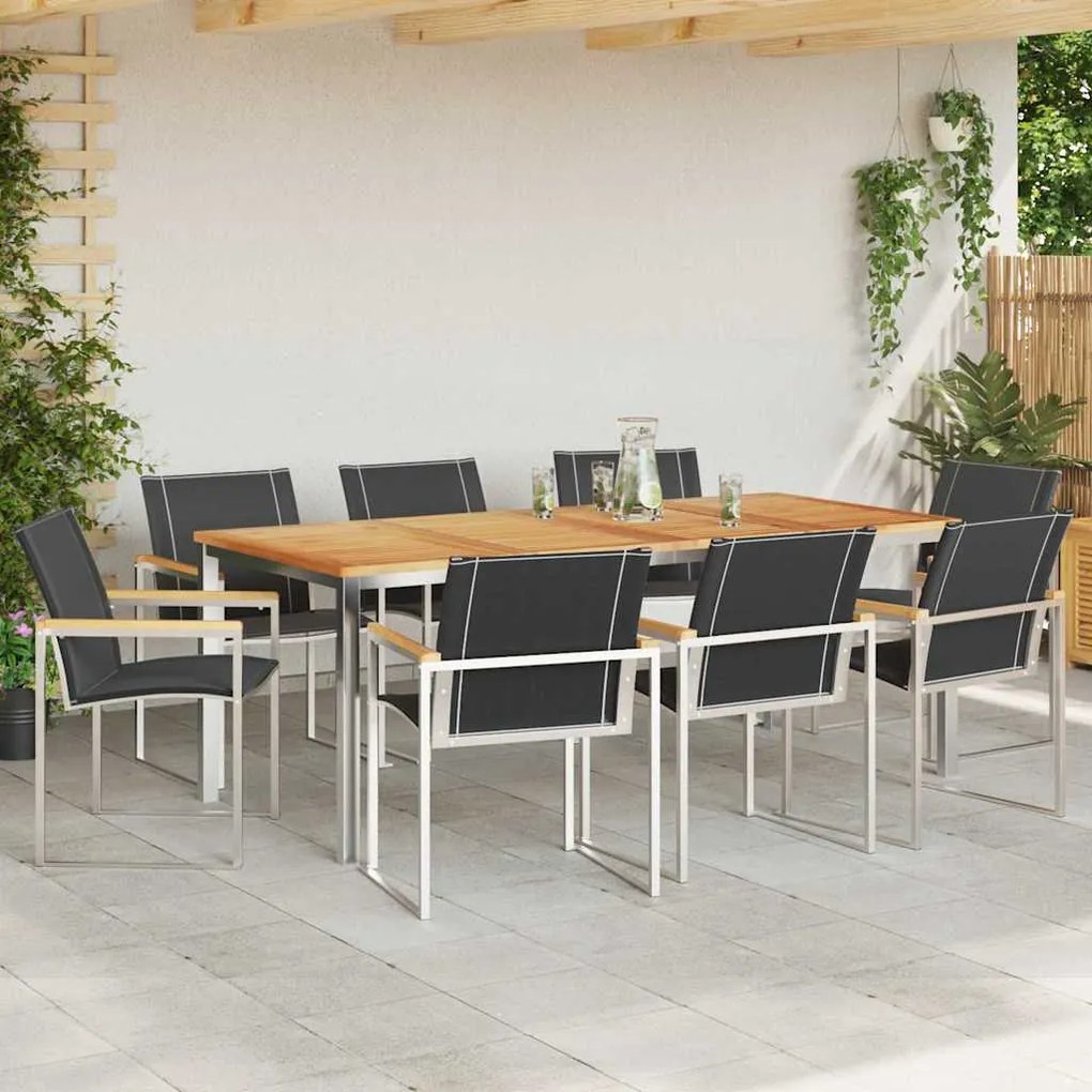 vidaXL Σέτ φαγητού για κήπο 9 pcs Σταθερό Ξύλο Ακακίας