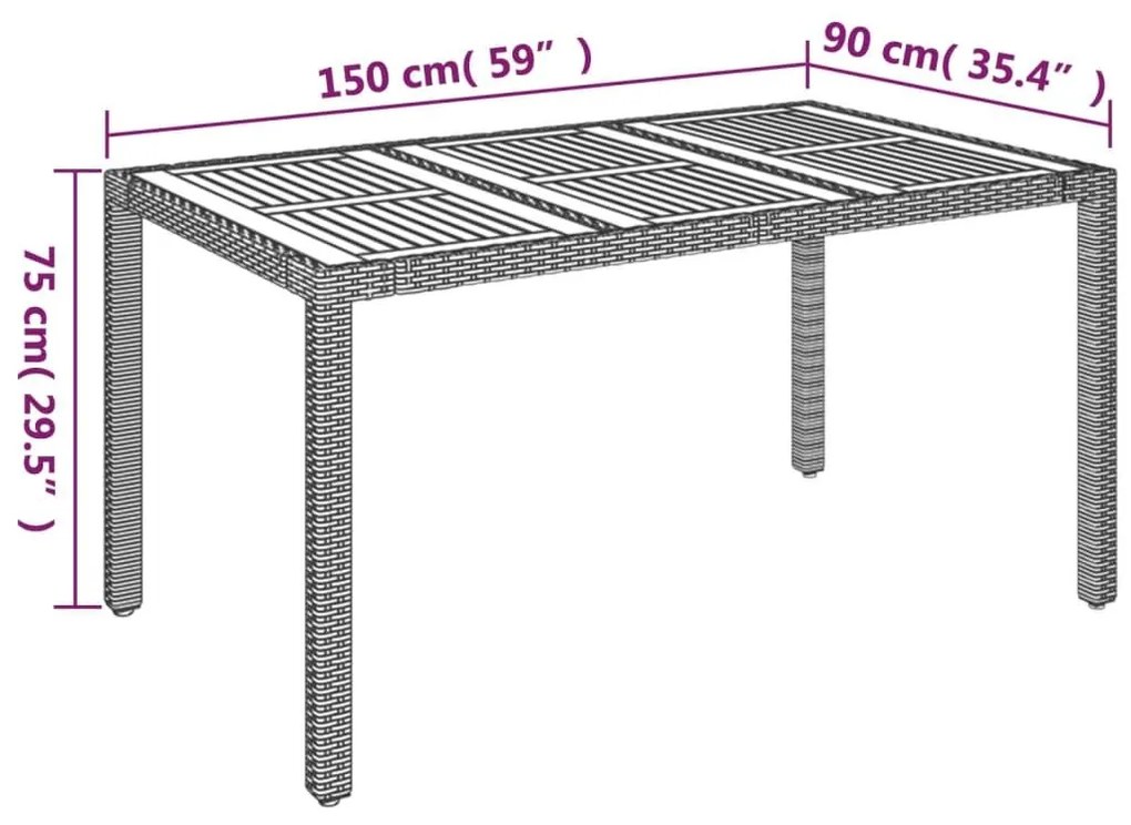 Τραπέζι Κήπου με Ξύλινη Επιφάνεια Μαύρο 150x90x75 εκ Συνθ Ρατάν - Μαύρο