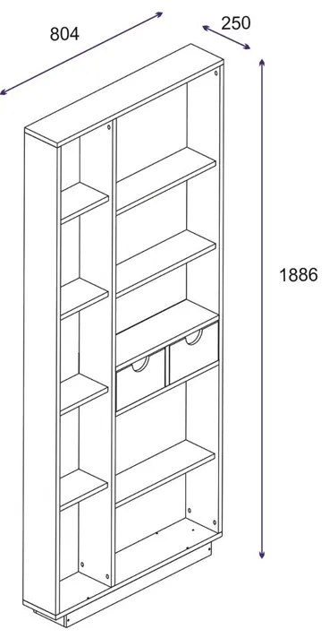 Βιβλιοθήκη με συρτάρια Dakin pakoworld σε oak απόχρωση 80x25x190εκ (1 τεμάχια)