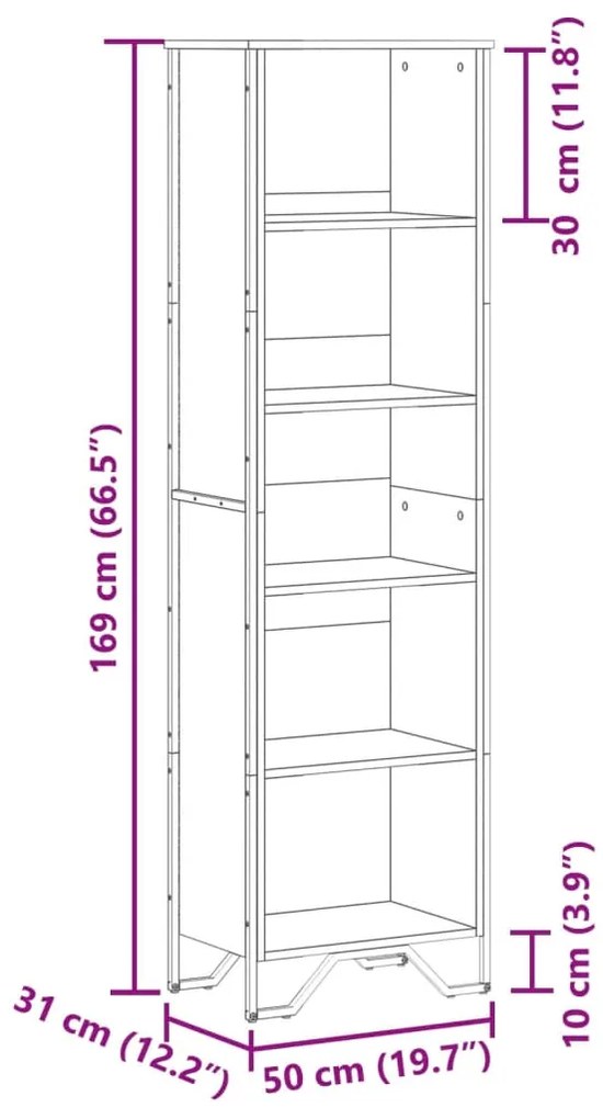 Βιβλιοθήκη Καπνιστή Δρυς 50x31x169 εκ. από Επεξεργασμένο Ξύλο - Καφέ