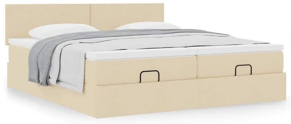 vidaXL Οθωμανικό κρεβάτι με στρώματα Κρέμα 180x200cm ύφασμα