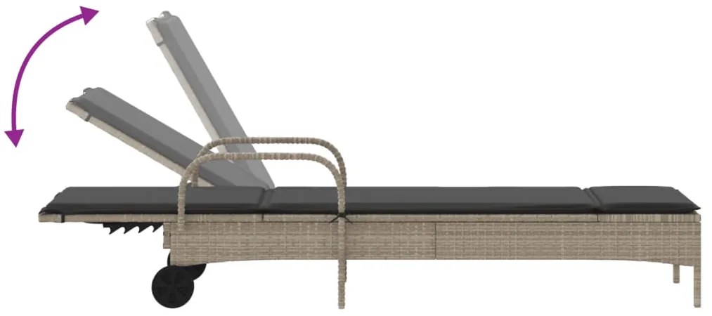 vidaXL Ξαπλώστρες 2 τεμ. Ανοιχτό Γκρι από Συνθετικό Ρατάν με Μαξιλάρια