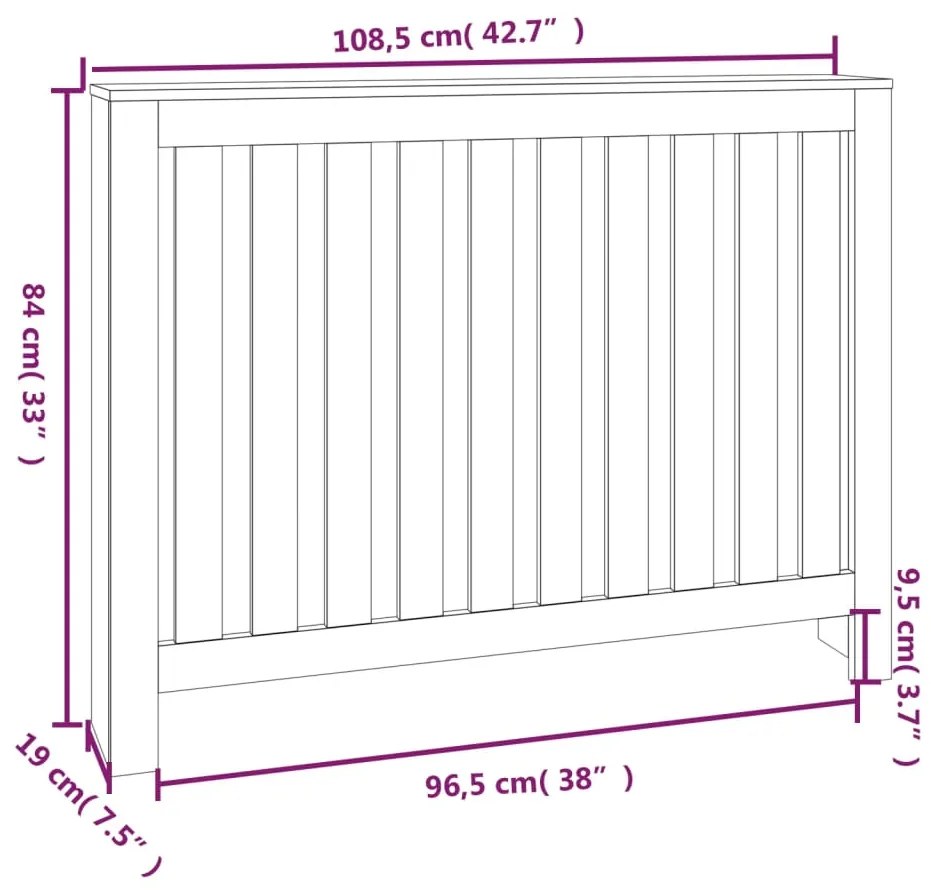 vidaXL Κάλυμμα Καλοριφέρ Μαύρο 108,5x19x84 εκ. από Μασίφ Ξύλο Πεύκου