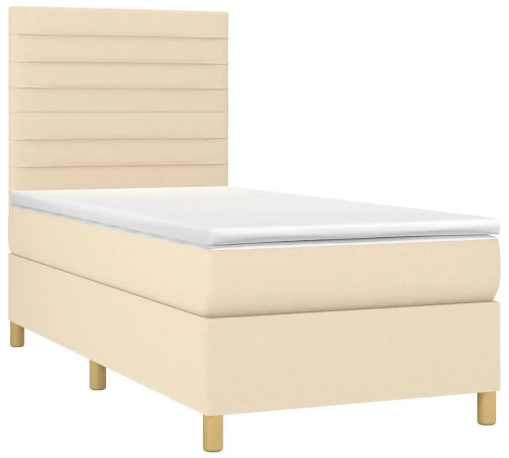 vidaXL Κρεβάτι Boxspring με Στρώμα & LED Κρεμ 90x200 εκ. Υφασμάτινο