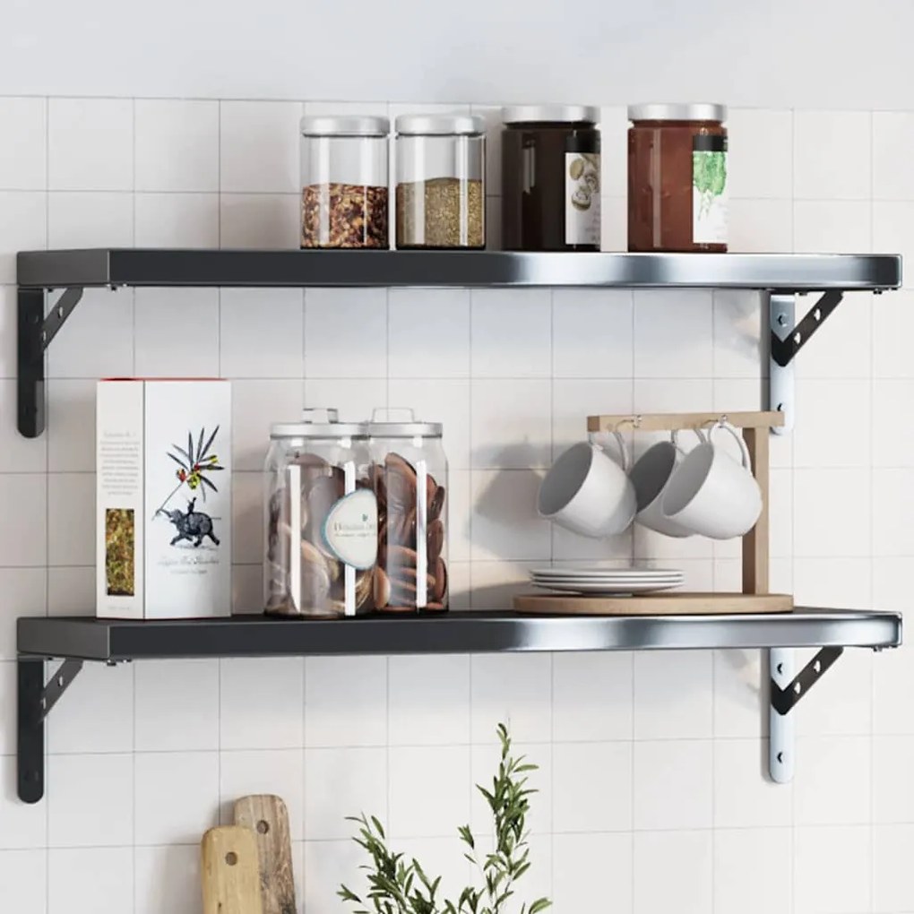 Στηρίγματα Ραφιών 4 Τεμ. Ασημί 15x2,5x11,5εκ. Ανοξείδωτο Μαύρο