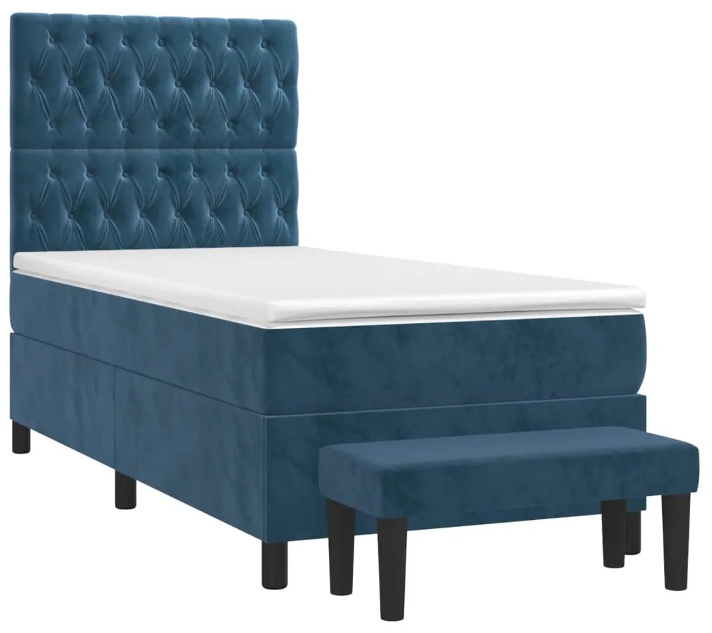 vidaXL Κρεβάτι Boxspring με Στρώμα Σκούρο Μπλε 80 x 200 εκ. Βελούδινο