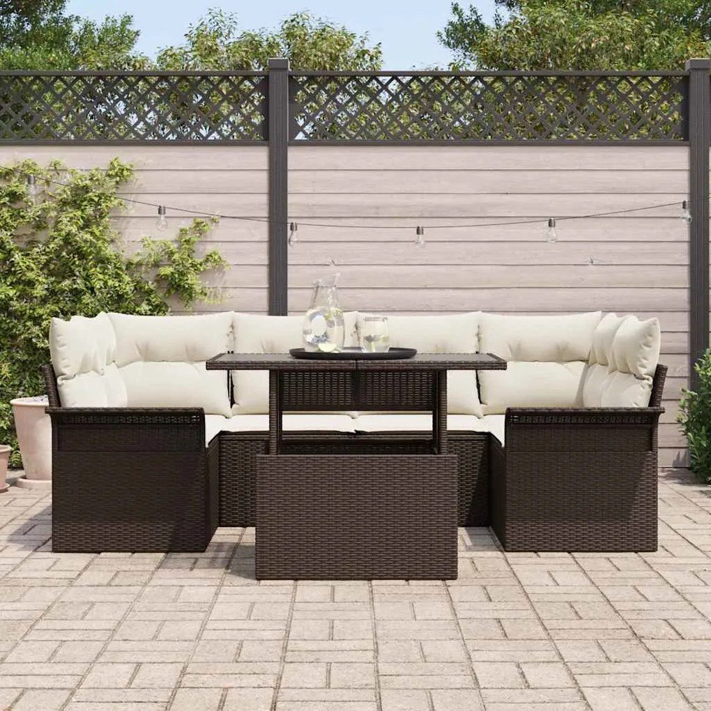 vidaXL Σετ Καναπέ Κήπου με μαξιλάρι 7 pcs Καφέ Πολυ ράταν