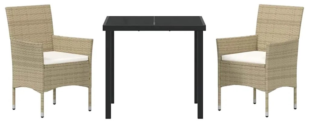 vidaXL Σέτ φαγητού για κήπο με μαξιλάρι 3 pcs Μπεζ συνθετικό ρατάν